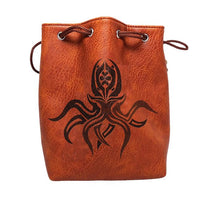 Brown Leather Lite Cthulhu Design Self-Standing Large Dice Bag