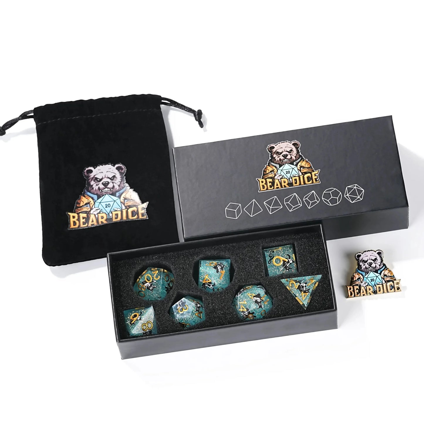 Dynamic Music Black Cat Light Blue Glitter Resin DND Dice Set