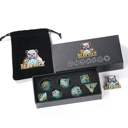 Dynamic Music Black Cat Light Blue Glitter Resin DND Dice Set