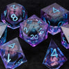 Purple transparent resin liquid core dragon eye DND dice set + Blue Font