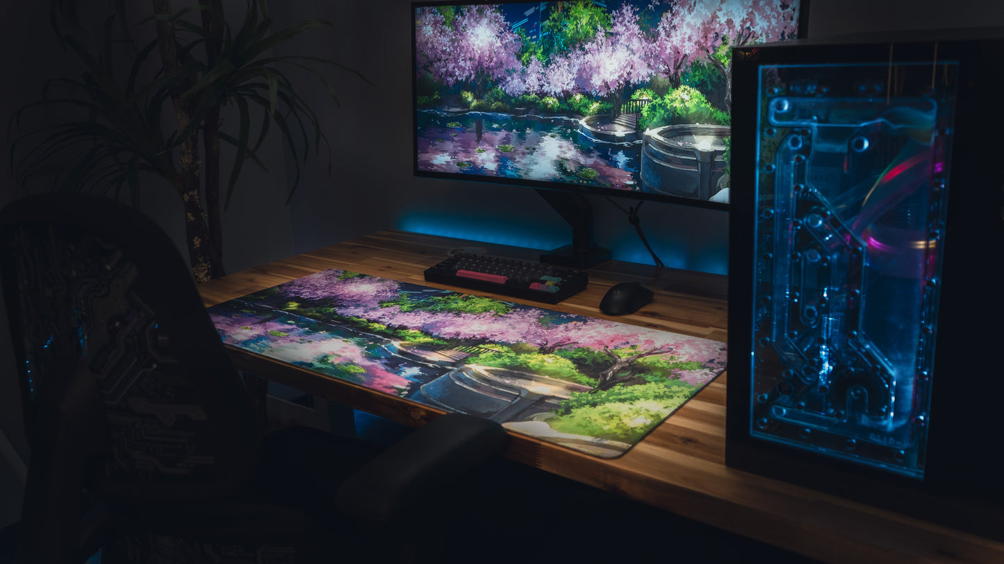 "Midnight Petals" — Cherry Blossom Deskmat