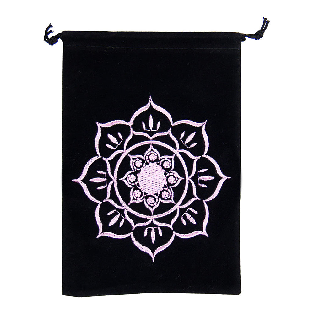 Lotus Black Velvet Embroidered Bag - 5" x 7" Spiritual Pouch