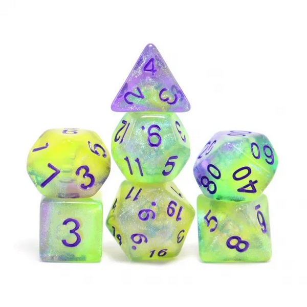 Luminescent Jellyfish RPG Dice Set | 7-Piece Polyhedral Dice for TTRPGs