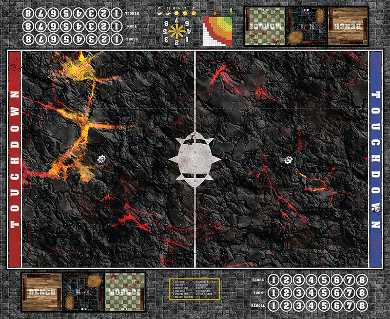 Molten Crust Fantasy Football Play Mat – Volcanic Pitch for Blood Bowl by Mats by Mars