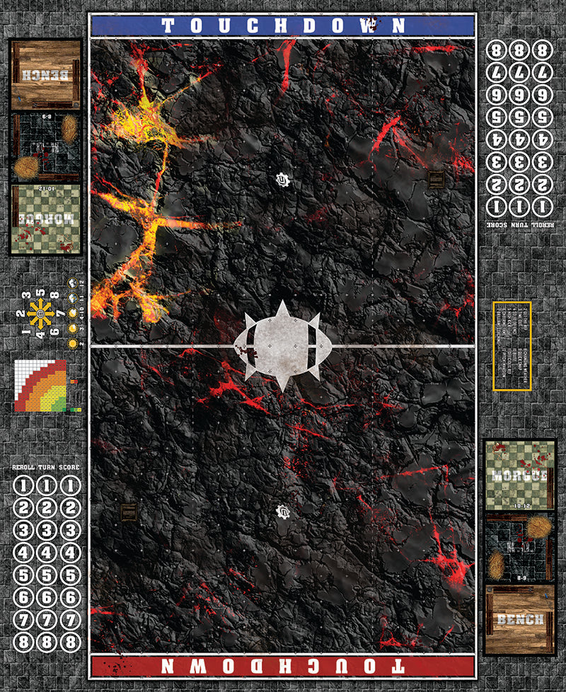 Molten Crust Fantasy Football Play Mat – Volcanic Pitch for Blood Bowl by Mats by Mars