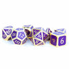Purple Metal Dice Set with Gold Numbers - Premium 16mm Polyhedral RPG Dice