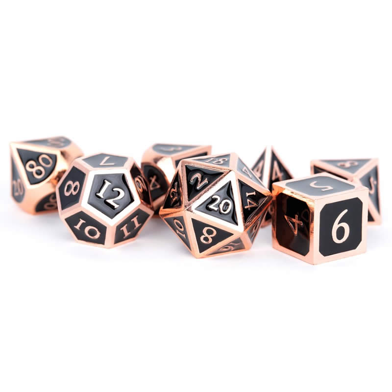Black Metal Dice Set with Copper Numbers - 16mm Polished Zinc DND Dice
