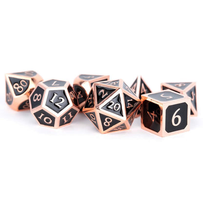 Black Metal Dice Set with Copper Numbers - 16mm Polished Zinc DND Dice