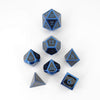 MET019 Black Blue Painted Metal Dice Blue Numbers 16mm (5/8in) 7-Dice Set