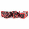 MET024 Red and Black Metal Dice Red Digital Numbers 16mm (5/8in) 7-Dice Set