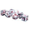 MET1031 Black White Marble Acrylic Dice Red Numbers 16mm (5/8in) Set of 7