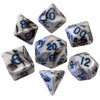 Black and White Marble Acrylic Dice Set with Blue Numbers - 7-Piece Polyhedral RPG Dice (16mm)