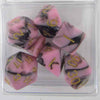 MET173 Pink and Black Resin Dice Gold Numbers 16mm (5/8in) 7-Dice Set
