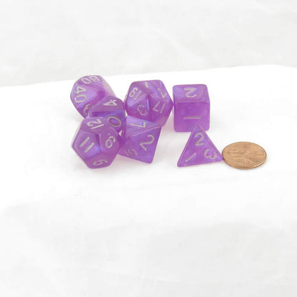 Purple Stardust Resin Dice Set with Silver Numbers - 16mm 7-Piece RPG Dice