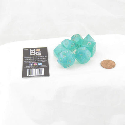 Turquoise Stardust Resin Dice Set - 16mm D&D Dice with Silver Numbers