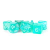 Turquoise Stardust Resin Dice Set - 16mm D&D Dice with Silver Numbers