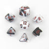 MET41031 Black and White Marble Colored Poly Dice Red Numbers 10mm 7-Dice Set