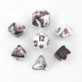 MET41031 Black and White Marble Colored Poly Dice Red Numbers 10mm 7-Dice Set