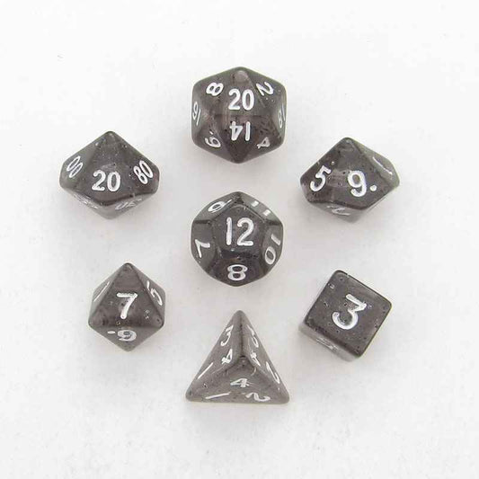 MET4203 Black Ethereal Resin Dice White Numbers 10mm (3/8in) 7-Dice Set