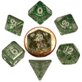 MET4205 Green Ethereal Resin Dice White Numbers 10mm (3/8in) 7-Dice Set