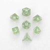 MET4205 Green Ethereal Resin Dice White Numbers 10mm (3/8in) 7-Dice Set
