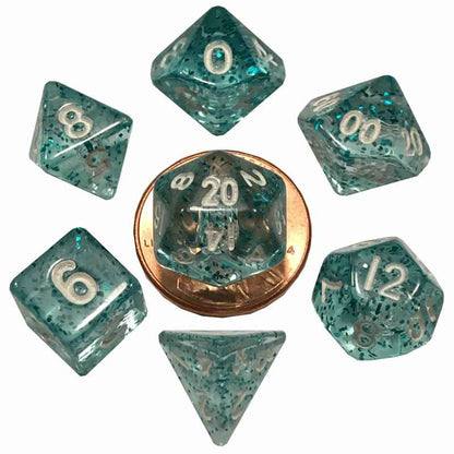 MET4212 Light Blue Ethereal Resin Dice White Numbers 10mm 7-Dice Set