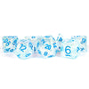 Clear Flash Resin Dice Set with Blue Numbers - 16mm 7-Piece RPG Dice