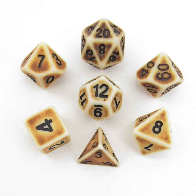 MET699 Ancient Brown with Black Numbers Acrylic 7 Dice Set Metallic Dice Games