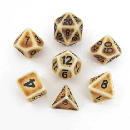 MET699 Ancient Brown with Black Numbers Acrylic 7 Dice Set Metallic Dice Games