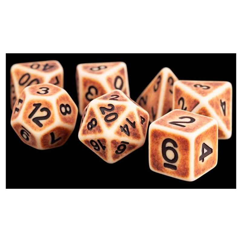 MET699 Ancient Brown with Black Numbers Acrylic 7 Dice Set Metallic Dice Games