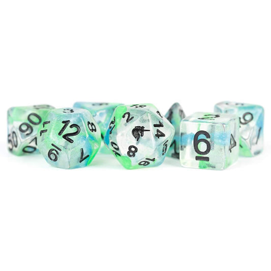 Sea Kelp Unicorn Dice Set with Black Numbers - 16mm Acrylic 7-Piece RPG Dice