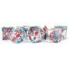 MET718 Battle Wounds Unicorn Dice with Red Numbers Acrylic 7 Dice Set