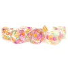 MET719 Celestial Blossom Unicorn Dice with Red Numbers Acrylic 7 Dice Set