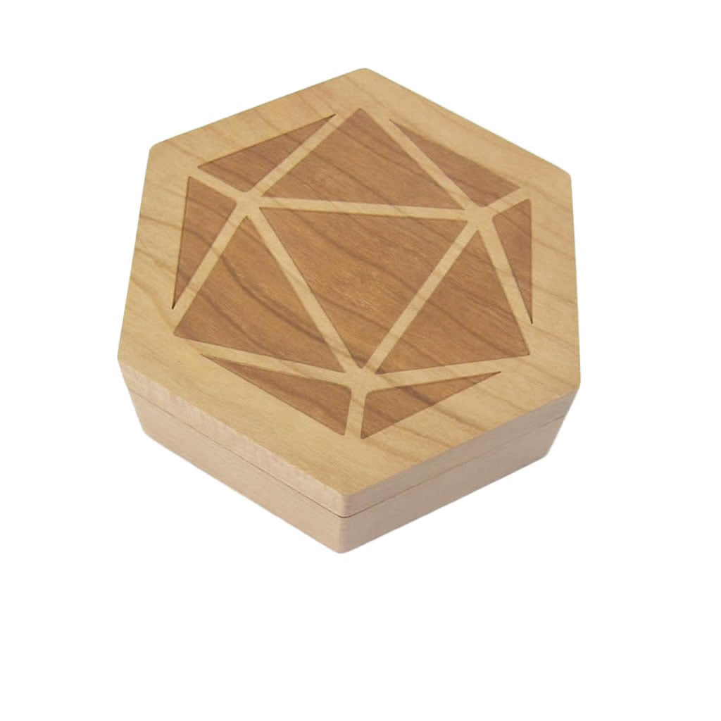 Cherry Wood Hexagon Dice Case - Premium 7-Dice Storage by Metallic Dice Games