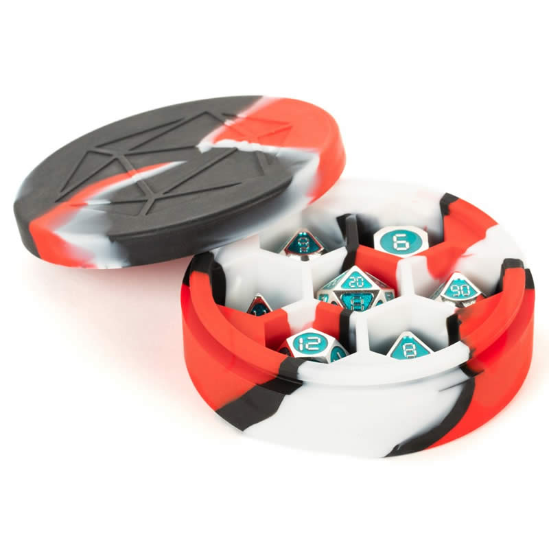 Red Black White Silicone Round Dice Case - 7-Dice Storage by Metallic Dice Games