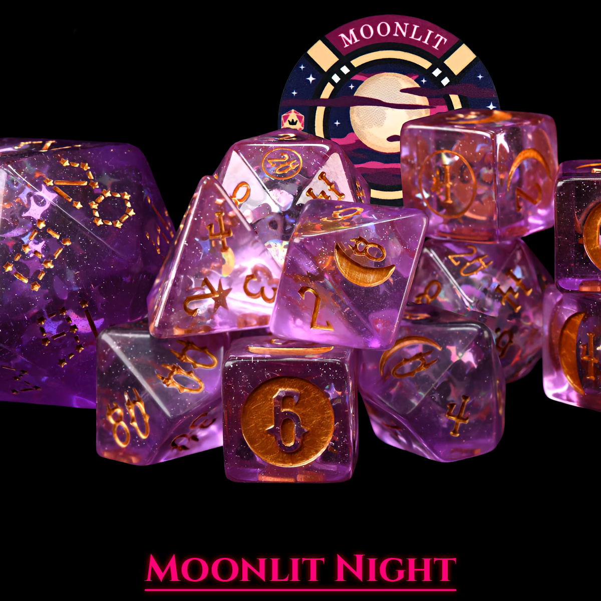 Moonlit Night Dice Set | Purple Resin D&D Dice by Revenant Foundry