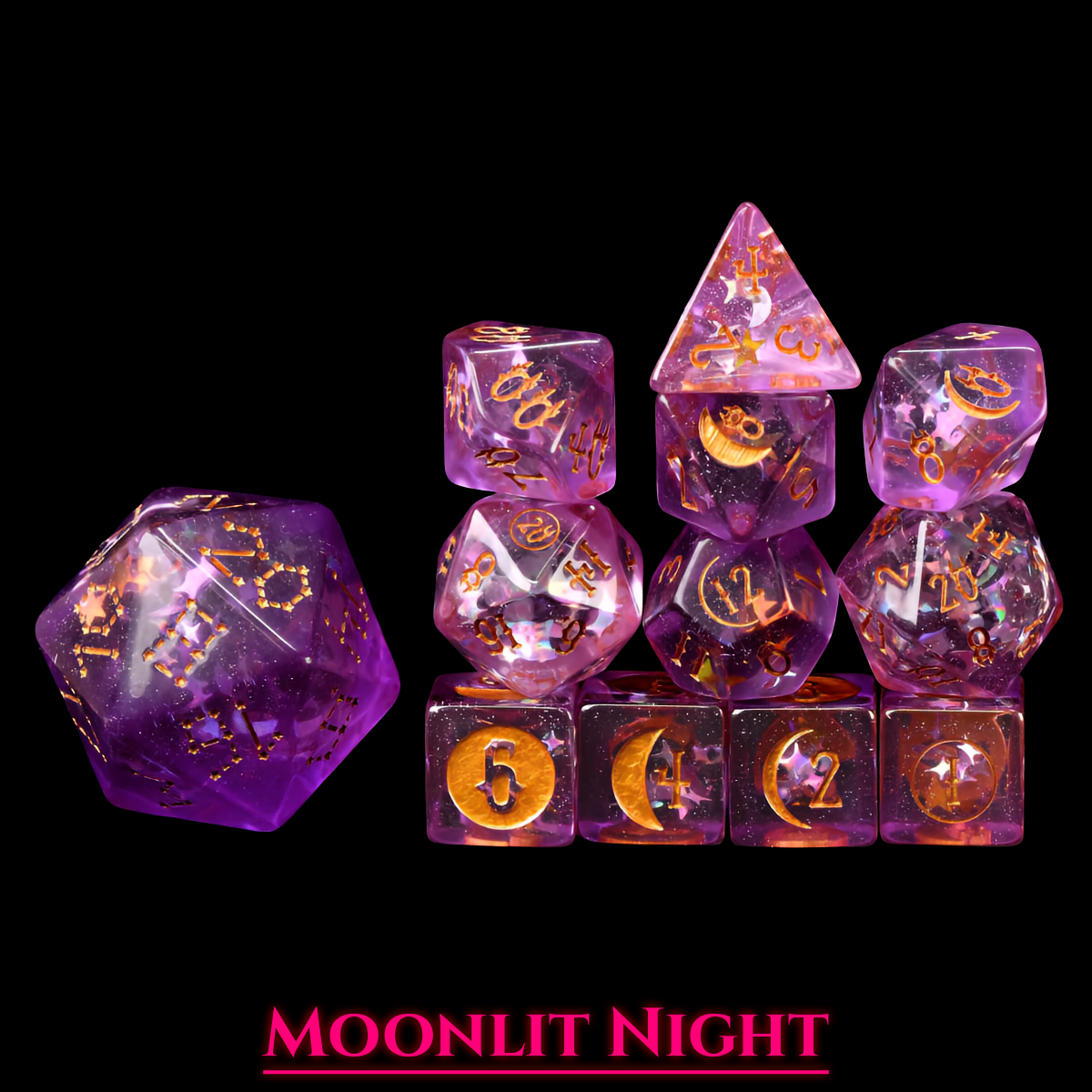 Moonlit Night Dice Set | Purple Resin D&D Dice by Revenant Foundry