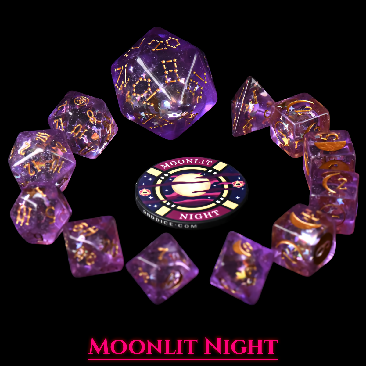 Moonlit Night Dice Set | Purple Resin D&D Dice by Revenant Foundry