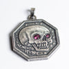 Ruby Inset Eyes Memento Mori Silver Necklace -  Sterling Silver Bale