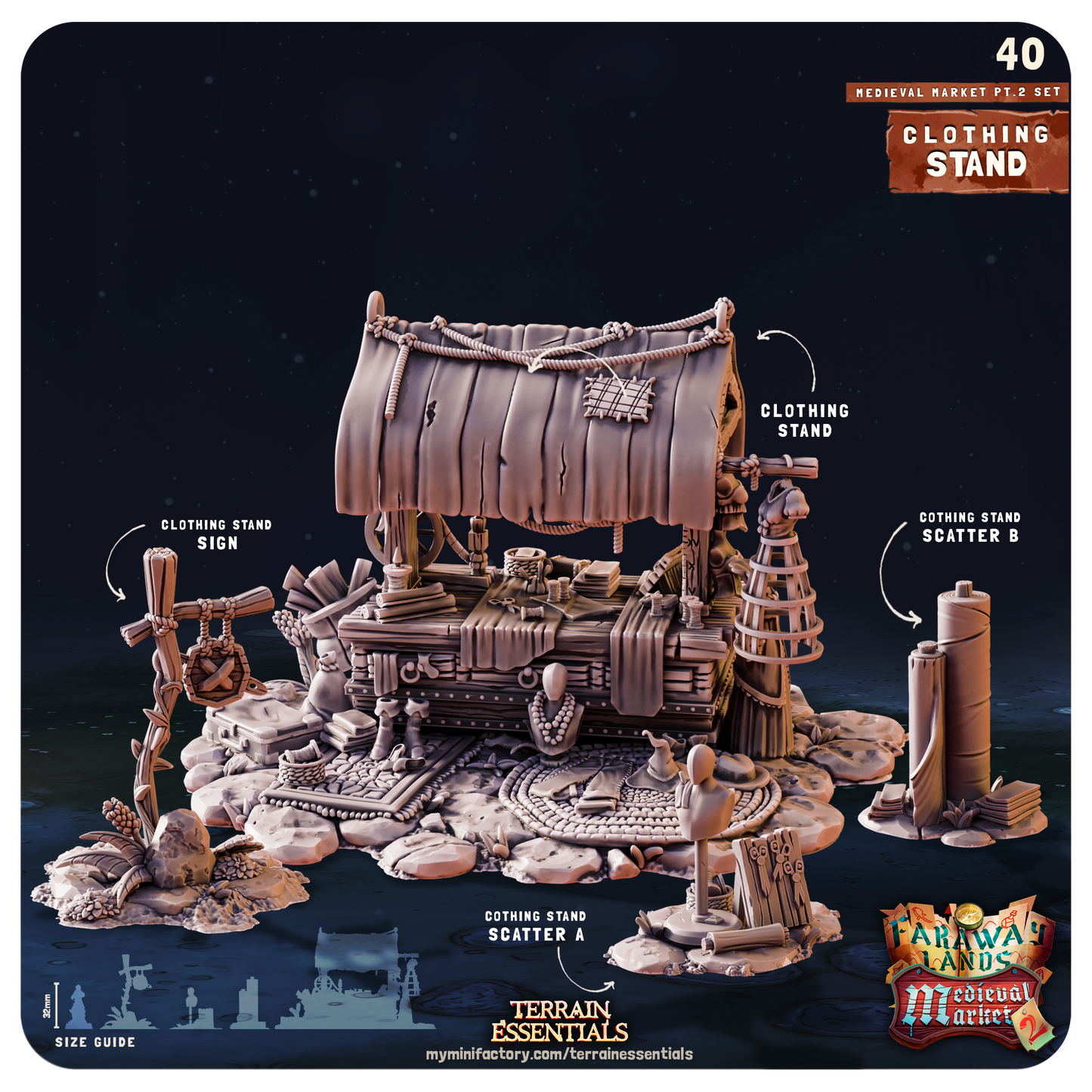 3D Printed Cast n Play Medieval Market 2 Terrain Set 28mm 32mm D&D
