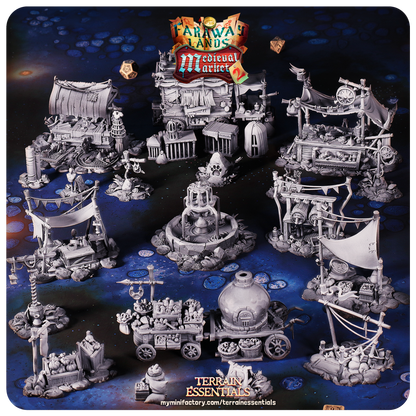 3D Printed Cast n Play Medieval Market 2 Terrain Set 28mm 32mm D&D
