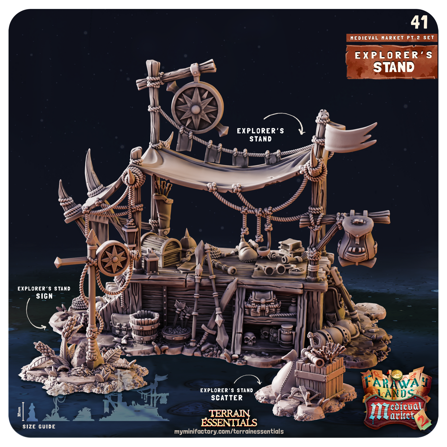 3D Printed Cast n Play Medieval Market 2 Terrain Set 28mm 32mm D&D