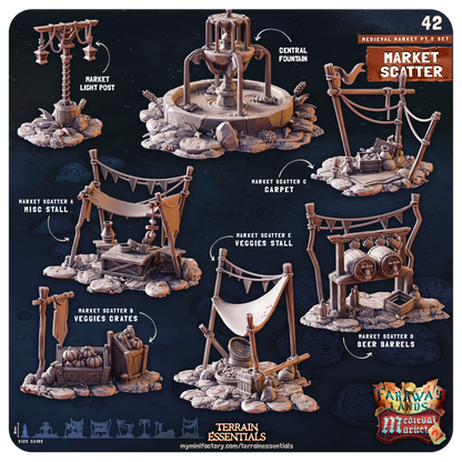3D Printed Cast n Play Medieval Market 2 Terrain Set 28mm 32mm D&D