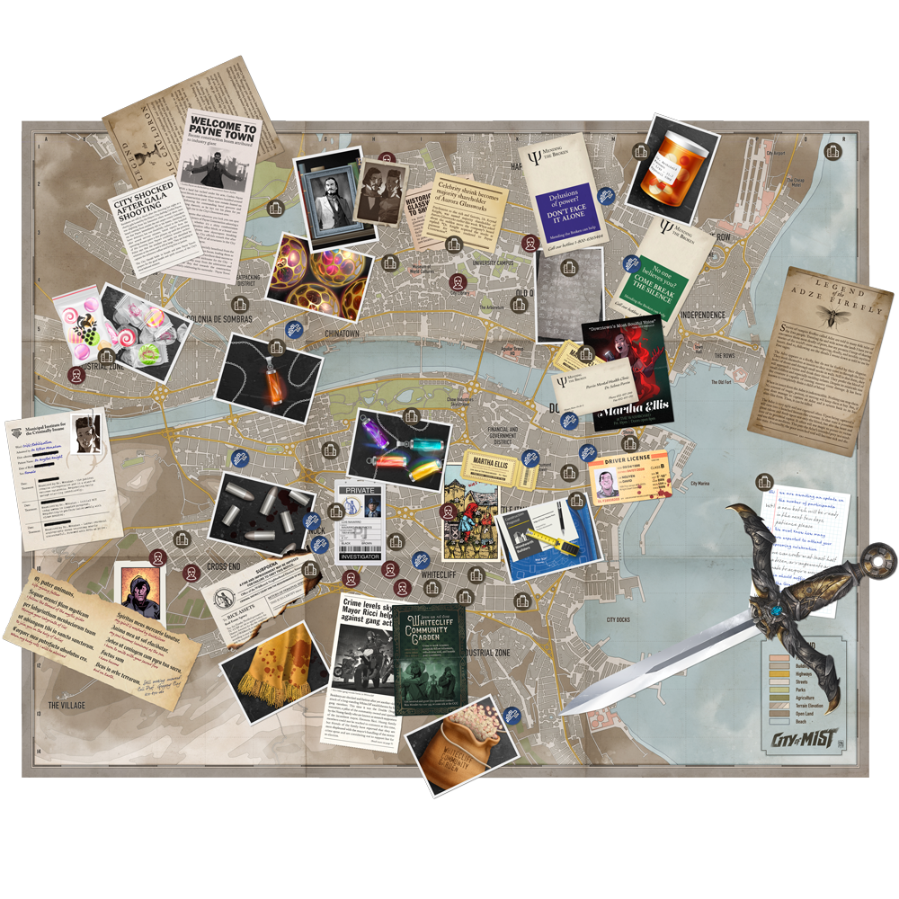 Crime Board City Map — City of Mist Full-Scale Foldable Map (33" × 25.5")