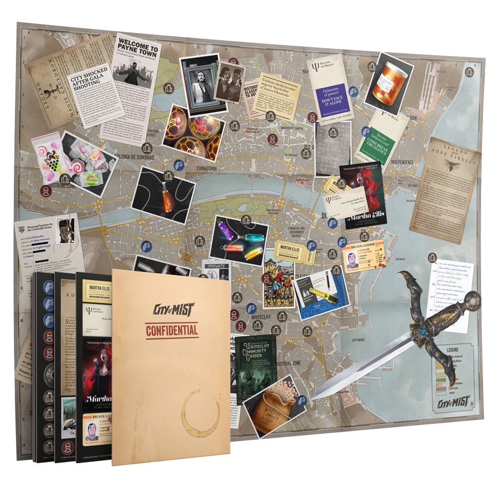 Crime Board City Map — City of Mist Full-Scale Foldable Map (33" × 25.5")