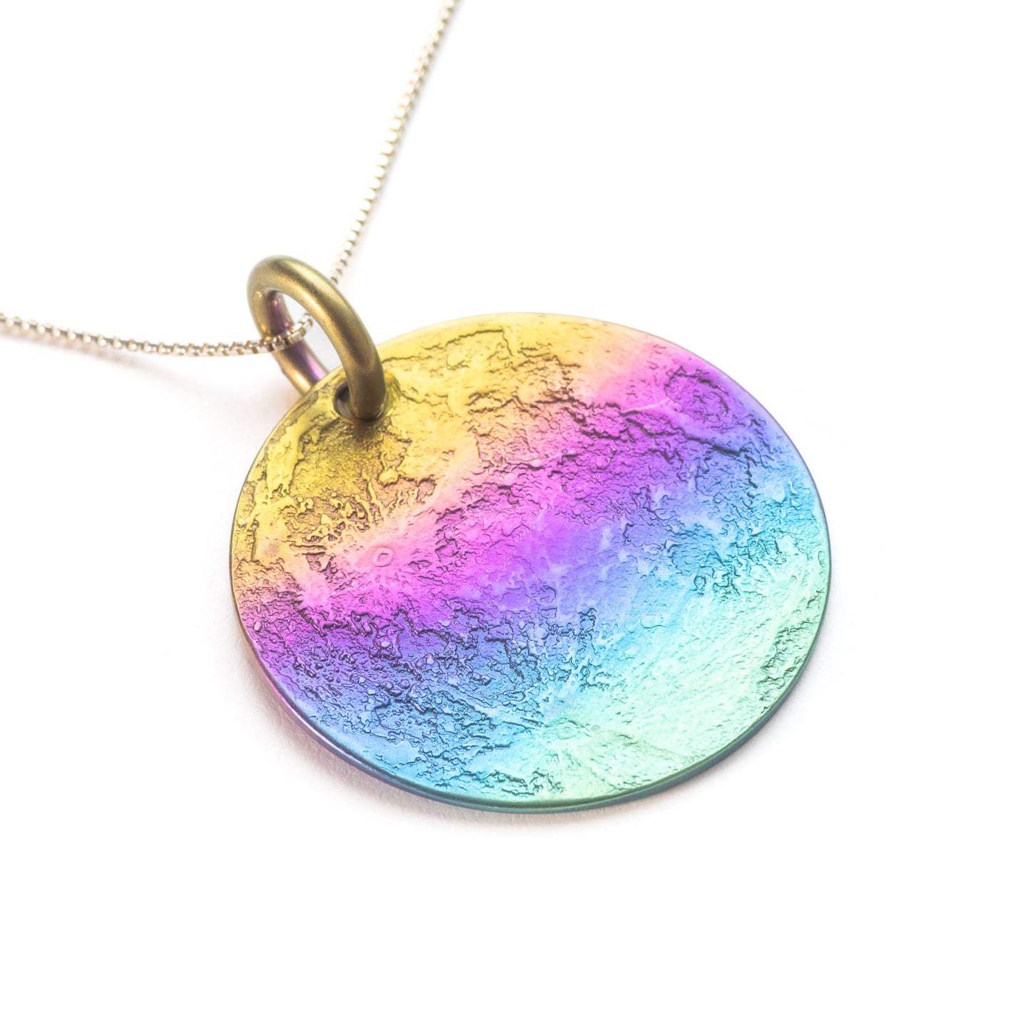 Rainbow Moon Necklace - 1" Multicolored Anodized Niobium Pendant or Charm