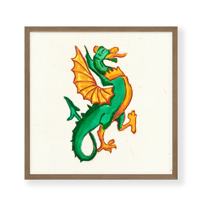 Green and Gold Dragon Wall Art Print - 8x8" Size