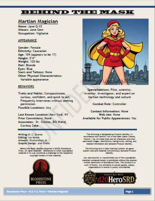 Behind the Mask: Martian Magician – Mutants & Masterminds 3E Hero Profile