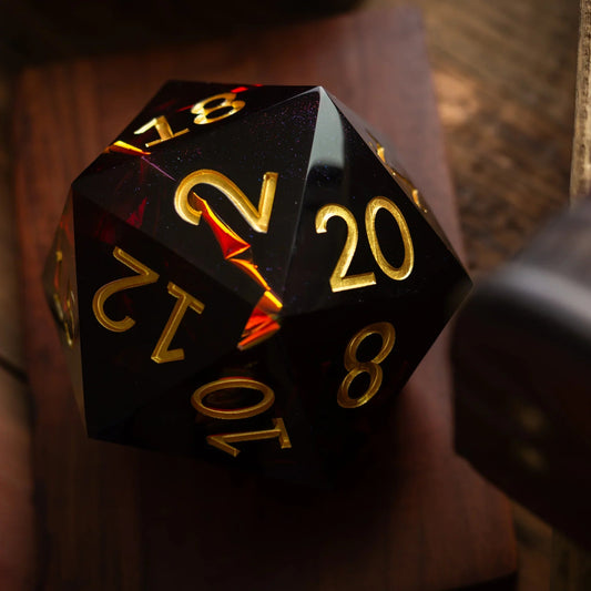 Massive Red Ember 95MM Chonk D20 – Handmade Resin Giant Dice with Storage Box