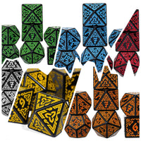 Celtic Knot Dice 7-Dice Set DND RPG Dice Druidic | White, Red, Orange, Yellow. Green, Blue